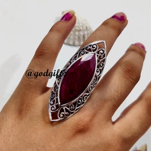 Ruby Ring Leaf - Faceted Marquise Stone Ring - Hand Carved Leaf Motif, Rose Gold Finish, 925 Silver, Healing Jewelry Gift
