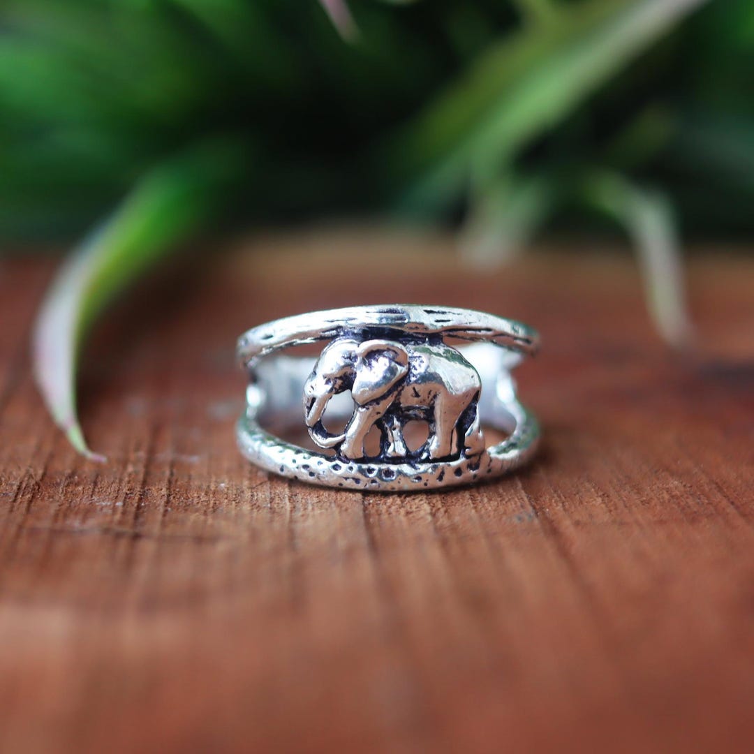 Silver Elephant Ring Adjustable Wrap Band - Boho Animal Jewelry, Nickel ...