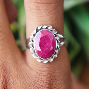 Natural Pink Ruby Ring Womens Jewelry, Genuine Healing Stone (925 Sterling Silver, Elegant Design, Daily Wear)