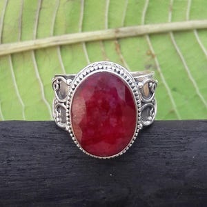 Faceted Ruby Ring: Deep Red Faceted Gemstone - Handmade, Solid 925 Sterling Silver, Cocktail Jewelry for Her