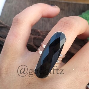 Black Onyx Ring Statement Piece: Elegant Oval Rose Cut Gemstone, Sterling Silver (Full Finger Coverage, Cocktail Jewelry)