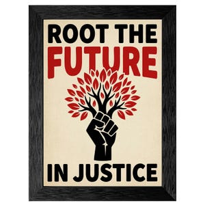 Protest Graphic Poster, Tree Fist Art, Red Black Minimalist Design, Textured Frame