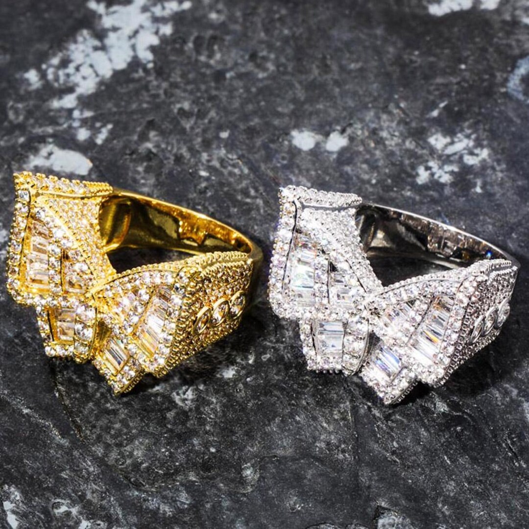 Hip Hop Butterfly Ring Men Women Gold Silver, Iced Out CZ Diamond Rings ...