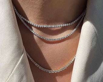 Dainty Tennis Chain Necklace for Women, Iced Out CZ Diamond Choker Necklaces Pendant, Bridesmaids Bridal Wedding Jewelry Birthday Gift