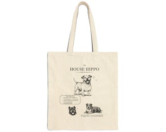 House Hippo Illustration Tote Bag | Vintage Dog Sketch Canvas Bag