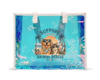 Support Animal Rescue Beach Tote Bag | Holographic Clear Summer Tote