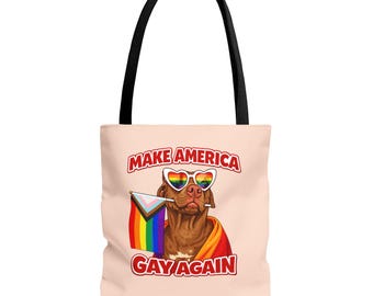 Make America Gay Again Tote Bag | Rainbow Dog Pride Design