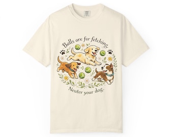 Balls Fetching Neuter Dog T-Shirt | Playful Dog Illustration Tee