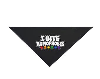 I Bite Homophobes Pet Bandana | Rainbow Paw Print Design
