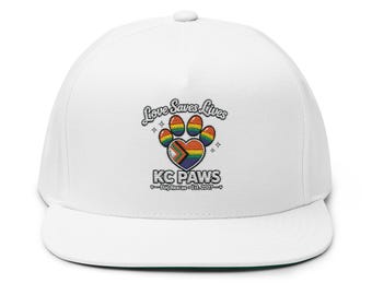 Rainbow Paw Print Flat Bill Cap | Pride Embroidered Snapback