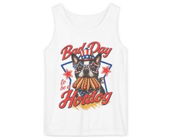 Bad Day to Be a Hotdog Tank Top | Patriotic French Bulldog Graphic