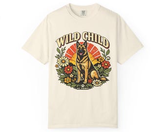 Wild Child German Shepherd T-Shirt | Vintage Dog Floral Graphic