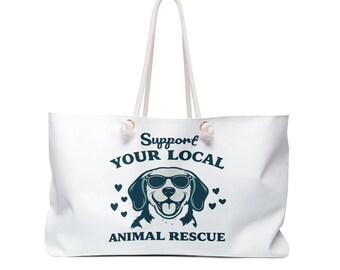 Support Your Local Animal Rescue Weekender Bag | Dog Illustration, Hearts