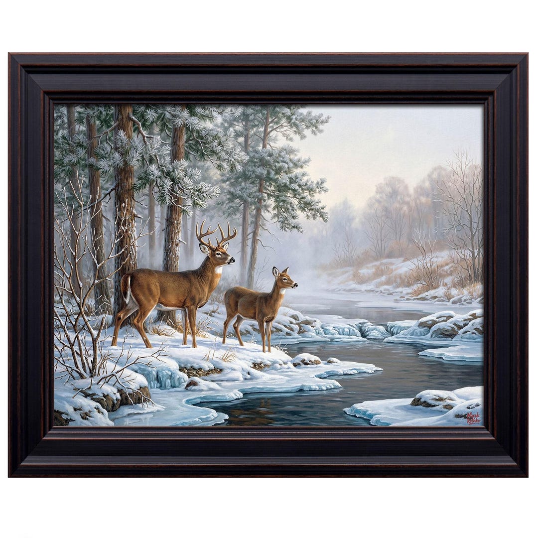 Whitetail Deer Art Print, Snowy Forest Wildlife Decor, Rustic Hunting ...