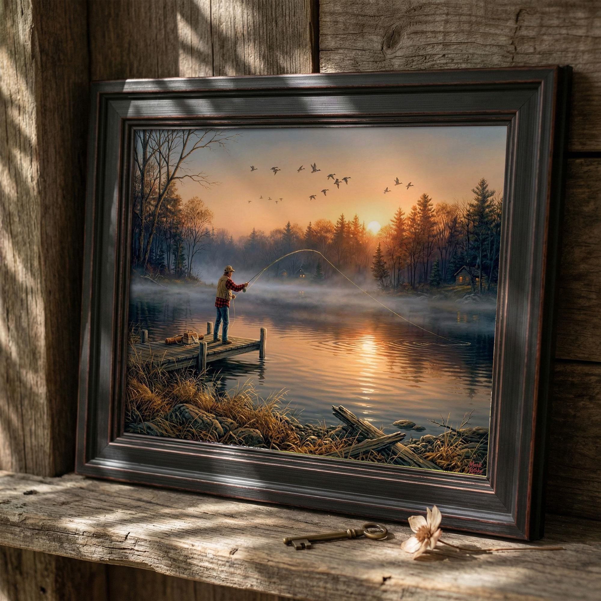 Vintage Fishing Sunset Canvas Print, Rustic Lake Landscape Wall Art - Etsy