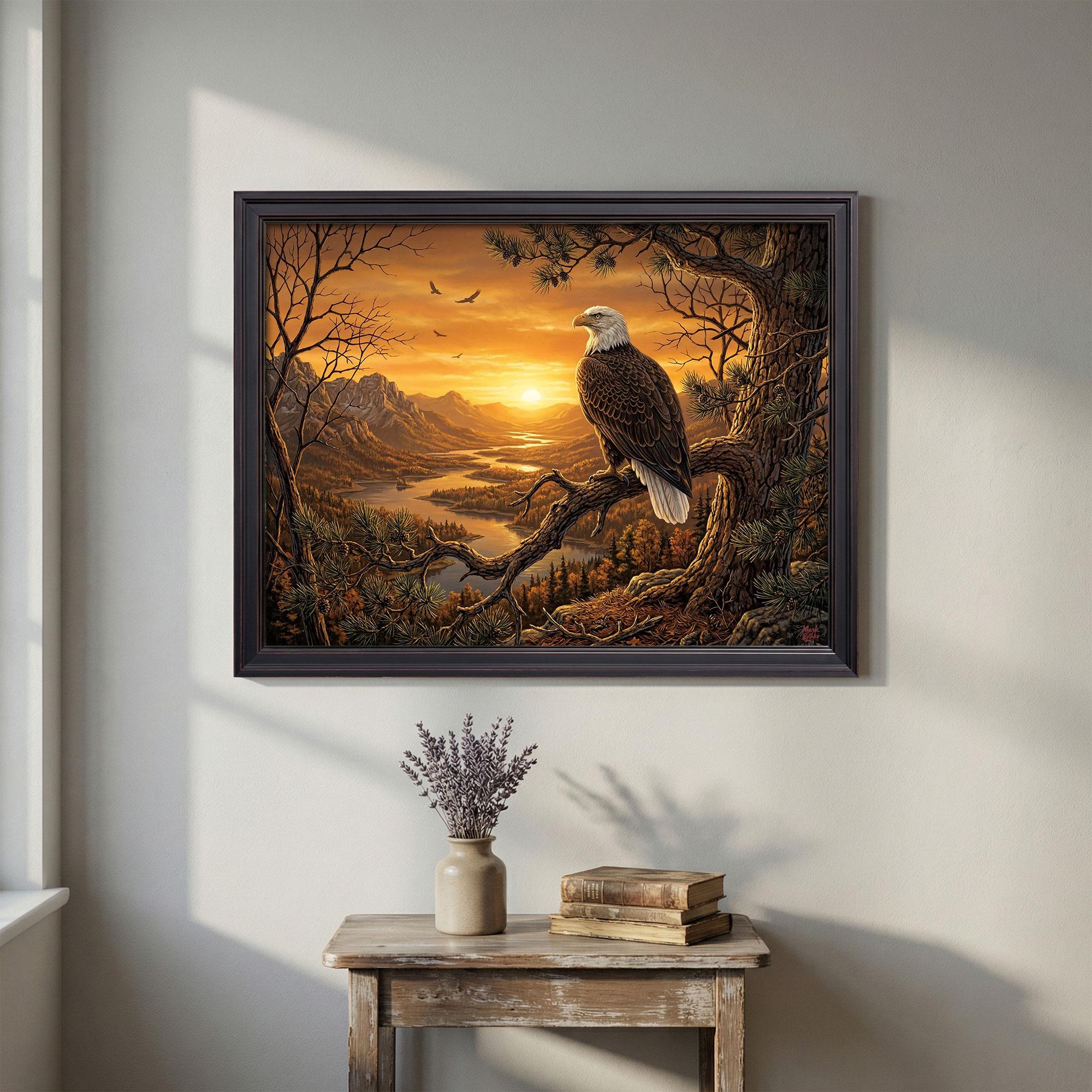Bald Eagle Sunset Mountain Art Print | Rustic Wildlife Cabin Decor - Etsy