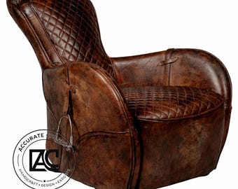 Vintage Quilted Leather Armchair, Brown Club Lounge Accent Chair