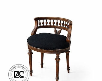 Vintage Wooden Accent Chair with Upholstered Seat Classic French Style Chair