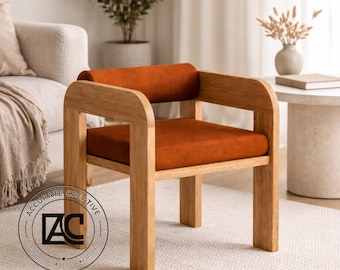 Sillón moderno de madera con asiento tapizado. Silla auxiliar minimalista.