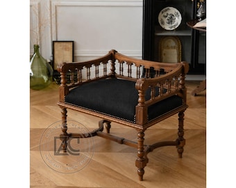 Chaise d'appoint victorienne, chaise longue en bois faite main, fauteuil rembourré de style antique