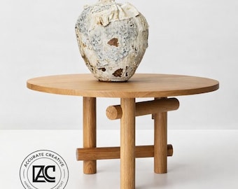 Mesa auxiliar redonda de madera, mesa decorativa minimalista de madera maciza.