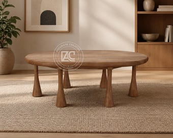 Mesa de centro ovalada de estilo moderno de mediados de siglo, muebles de sala de estar de madera maciza.