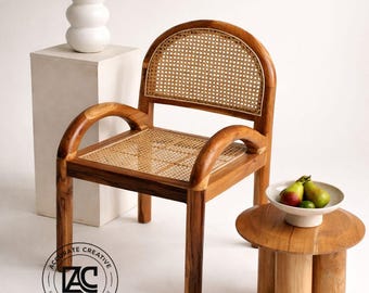 Silla de madera con mesa auxiliar, juego de sillas de mimbre, madera maciza.