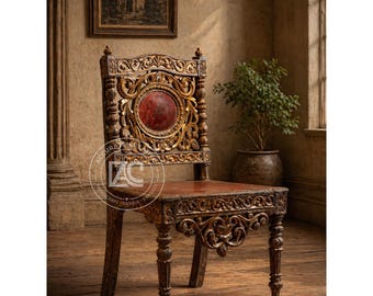 Handgemaakte gesneden houten accentstoel Vintage eetkamerstoel antieke stijl woondecoratie