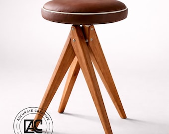 Set of 3 Wooden Stool with Cushioned Seat Modern Accent Stool Solid Wood Furniture