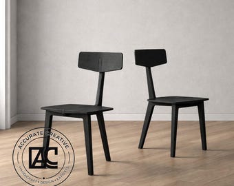 Silla moderna de madera negra, silla de comedor minimalista de madera maciza.