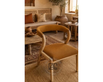 Silla de comedor moderna de madera, sillón curvo con asiento tapizado, muebles de diseño minimalista para la decoración del hogar.