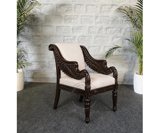 Sillón de lujo de madera tallada, silla auxiliar hecha a mano, muebles tradicionales para sala de estar, sillón orejero tapizado.