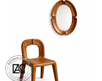 Conjunto de silla escultural y espejo de madera maciza, muebles minimalistas Japandi.