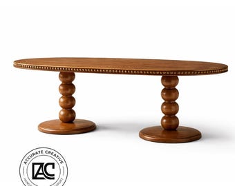 Oval Wooden Dining Table with Sculptural Ball-Leg Base – Modern Elegant Design
