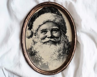 Retrato de Papá Noel para pared, grabado antiguo, decoración navideña clásica, descarga instantánea.