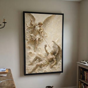 Ärkeängeln Mikael Basrelief Canvas, Neutral Kristen Konst, Katolsk Helgondekor
