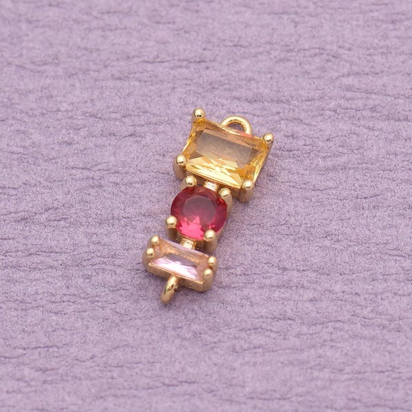 Colorful Crystal Connector with 18K Gold Filled Setting and Multicolor Gemstone Design for Handmade Jewelry Making 19*8mm
