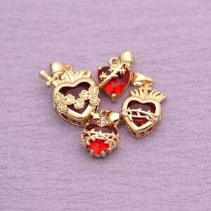 Red Crystal Heart Pendant with 18K Gold Filled Detail and Romantic Vine Design for Handmade Jewelry Making