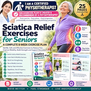Sciatica Pain Relief Exercises for Seniors Printable PDF, Lower Back & Sciatic Nerve Stretch Routine, Hip Piriformis Mobility Workout