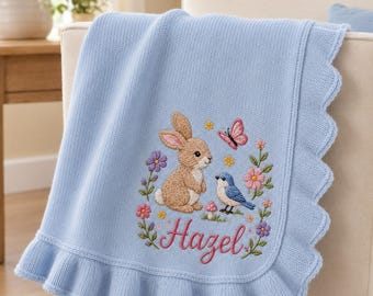 Gepersonaliseerde babydeken met naam, geborduurde babydeken, zachte gebreide babydeken, kraamcadeau, aandenken voor de eerste verjaardag