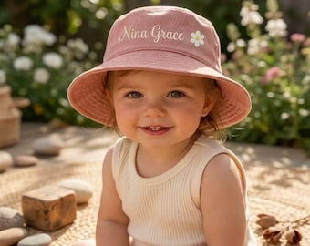 Personalized Embroidered Name Kids Bucket Hat, Custom Baby Sun Hat, Baby Shower Gift,  Baby Fisherman's hat, Beach Hat,  First Birthday Gift