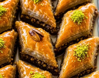 Baklava turco auténtico: un dulce y delicioso pastel con pistachos.