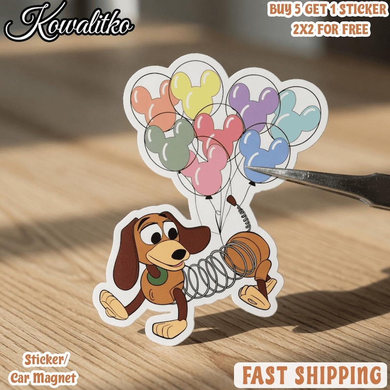 Toy Story Slinky Dog Sticker, Disney Slinky Dog Balloon Decal, Toy Story Dog Vinyl Sticker, Cute Disney Family Trip Waterproof Sticker image 1