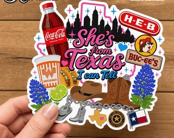 Adesivo "She's From Texas I Can Tell" | Adesivo Texas Girl Glitter Cowboy Boot Bluebonnet | Adesivo Western impermeabile
