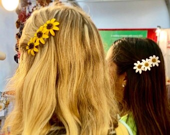 Assorted leather daisies in  French barrette