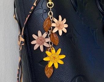 Janna’s Leather flowers on chain strand purse / bag charm