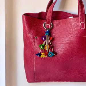 Milie’s leather tassely flower keychain, zipper pull and purse charms - MULTICOLORED