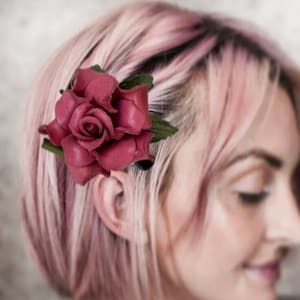 Bethany&#39;s  leather ROSE on Medium hair clip in some colors