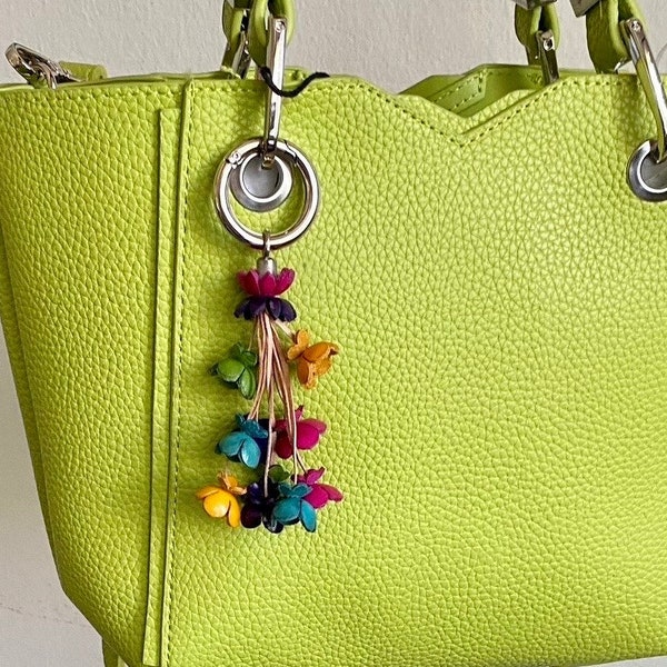 Keke’s leather tassely flower keychain, zipper pull and purse charms - assorted colors
