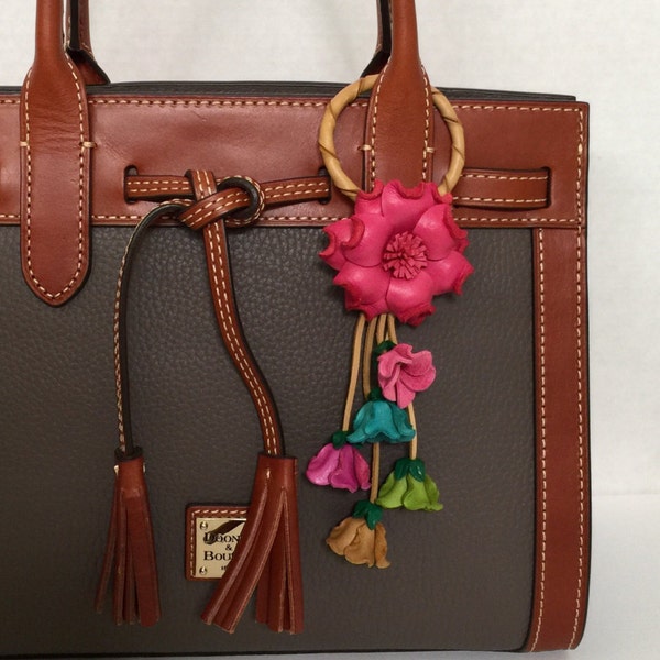 Camilla flowers inspired leather bag/purse  and keychain - rustic pink